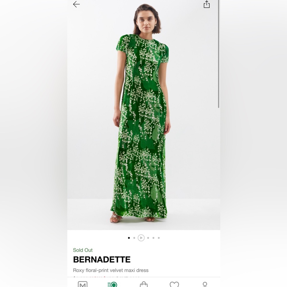 Bernadette Roxy dress size 38 eq to size 6. Green stretch velvet. NWT
